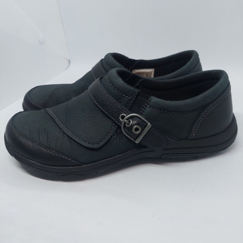 Merrell Dassie Black Leather Shoes J69078 Buckle Slip-On Women’s Size 7